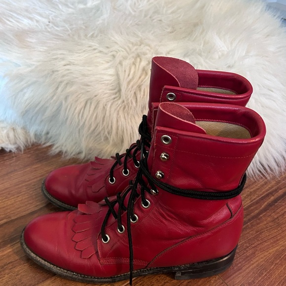 Vintage Justin Roper Cherry Red Leather Lace Up Boots - Picture 2 of 13